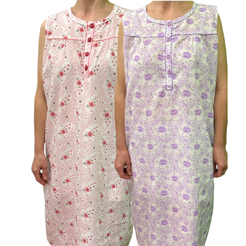 Womens 100% Cotton Sleeveless Nightie Gown Night Dress Pyjamas PJ Pajamas Sleep
