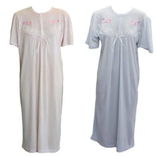 Womens Ladies Cotton Blend Nightie Night Gown Pajamas Pyjamas Sleepwear PJ