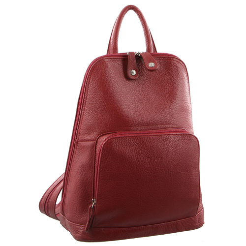 Milleni Womens Twin Zip Backpack Nappa Italian Leather Bag Travel - Red