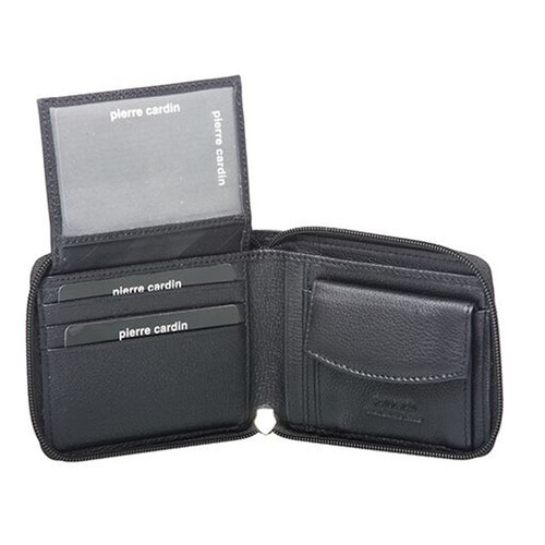 Pierre Cardin Mens Genuine Leather Zip Around Wallet w/ RFID Guard - Black