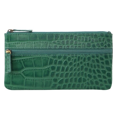 Pierre Cardin Ladies Womens Genuine Soft Leather Italian Wallet - Green/Croc