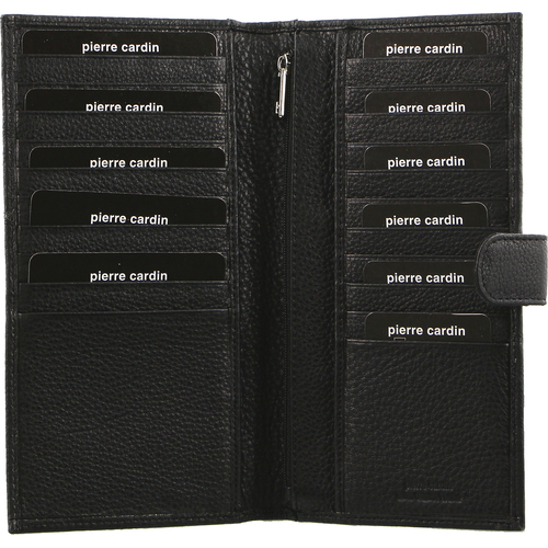 Pierre Cardin Leather Passport Holder Travel Wallet w/ RFID Protection - Black
