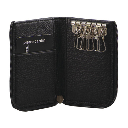 Pierre Cardin Mens Key & Credit Card Holder Italian Leather Wallet - Black