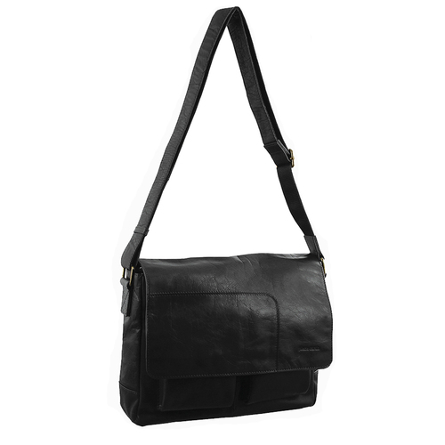 Pierre Cardin Genuine Leather Computer Messenger Sling Bag Travel Business - Black