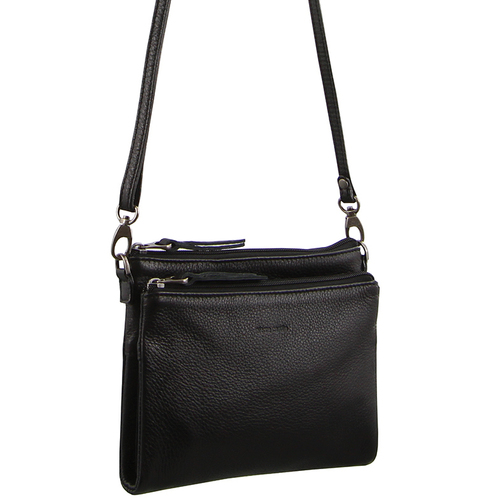 Pierre Cardin Ladies Italian Leather Wallet Purse Clutch Shoulder Sling Body Bag - Black