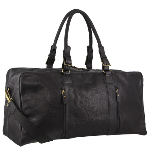 Pierre Cardin Rustic Leather Travel Business Trip Bag Overnight - Black