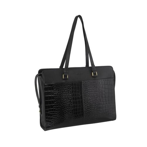 Pierre Cardin Unisex Croc-Embossed Leather Business Computer Bag - Black