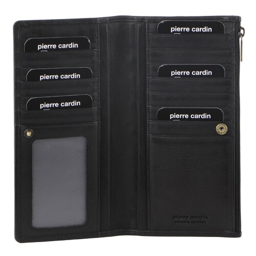Pierre Cardin Perforated Leather Ladies Handy Travel Wallet - Black