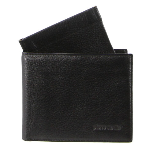 Pierre Cardin Mens Genuine Italian Leather Wallet Removable Coin Purse - Black