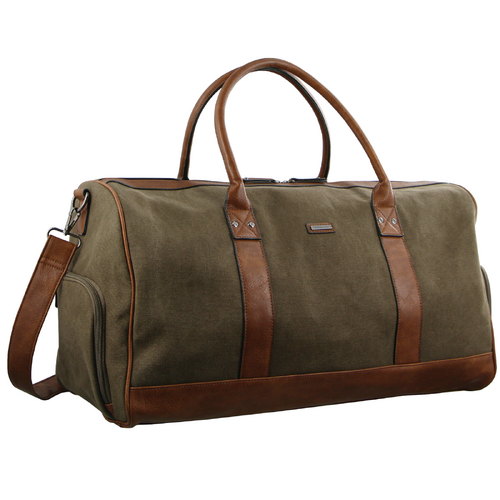Pierre Cardin Canvas Mens Travel Bag Duffle Weekend Overnight Business Luggage - Brown