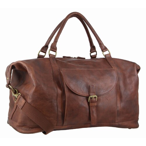 Pierre Cardin Mens Leather Business Overnight Duffle Bag - Chestnut