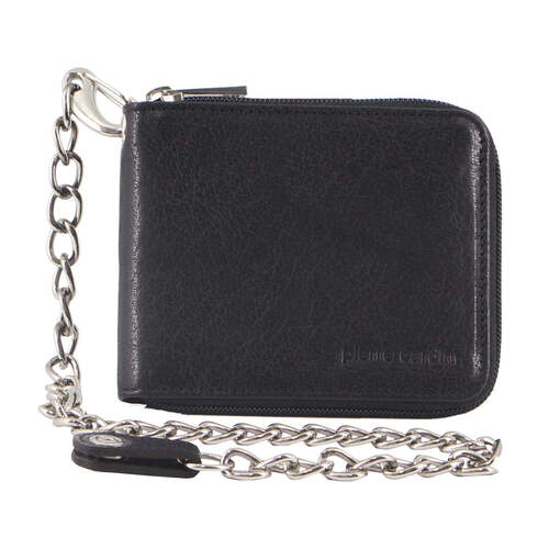 Pierre Cardin Mens RFID Leather Zip Around Wallet with Chain - Brown