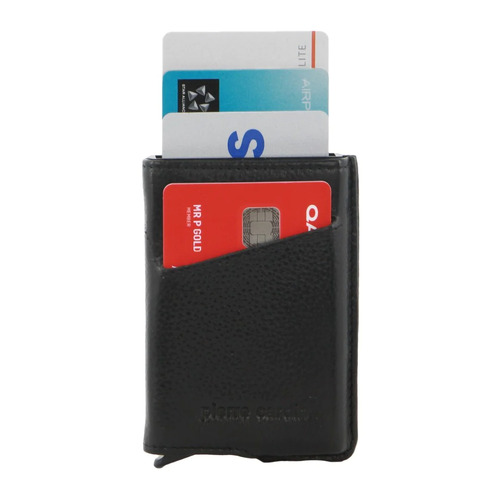 Pierre Cardin Leather Smart Slide Card Holder Tab Wallet RFID - Black