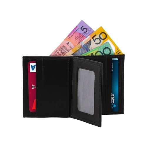 Pierre Cardin Mens Slim Bi-Fold Leather Wallet Rustic w/ RFID Protection in Black