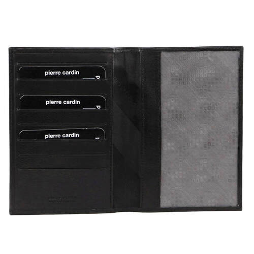 Pierre Cardin Leather Passport Holder Cover Wallet w/ RFID Protection - Black
