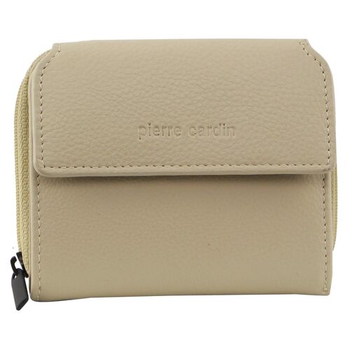 Pierre Cardin Leather Ladies Tri-Fold Tab Zip-Around Wallet - Cement