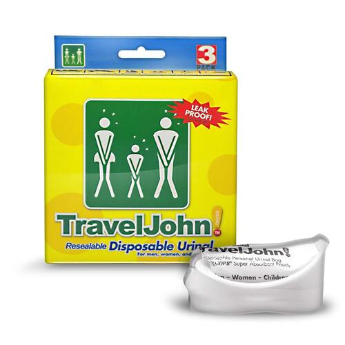 3pk Travel John! Disposable Urinal Resealable Leakproof Hygienic Toilet Odourless 