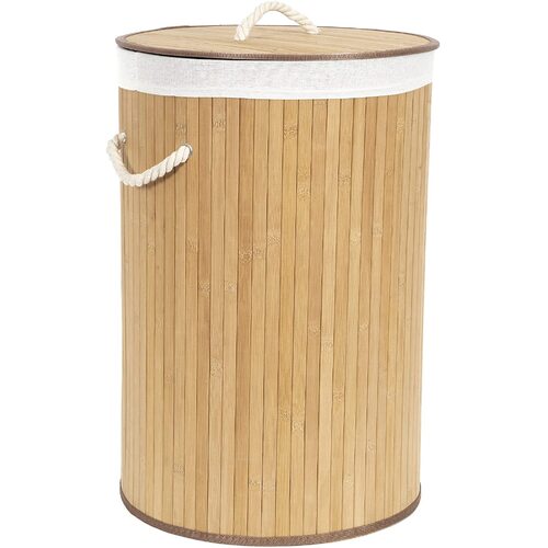 Compactor Round Natural Bamboo Laundry Hamper with Removable Liner 60cm x 40cm