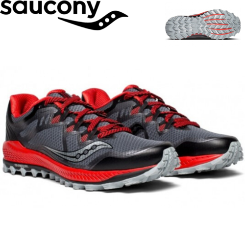 Saucony Mens Peregrine 8 Trail Hiking Shoes Runners Running Sneakers - Black/Red