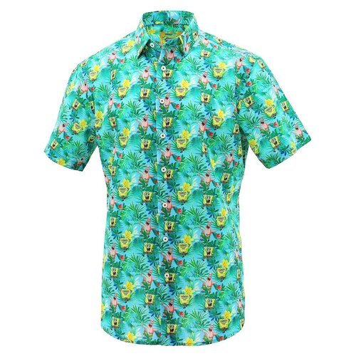 SpongeBob Squarepants Mens Short Sleeve Shirt Hawaiian Cotton Top