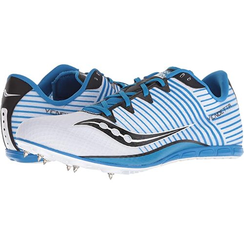 Saucony Mens Vendetta 2 Spike Shoes Athletics Track Running Sprint - White/Blue 
