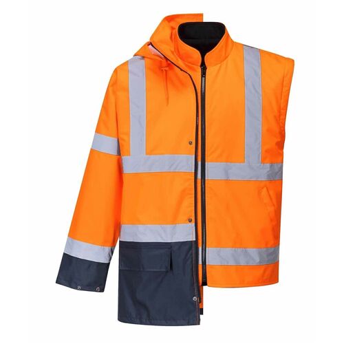 Portwest Hi-Vis Safety Workwear Waterproof Rain Jacket Coat 5-in-1 Two Tone - Orange/Navy