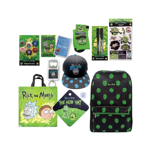 Rick & Morty Showbag 22 w/ Backpack/Keyring/Socks/Hat/Pens/Pin Set/Playing Cards