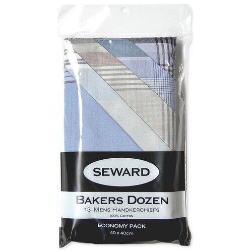 13x Mens Handkerchiefs SEWARD 100% Cotton Pocket Square Hankies Hanky Quality