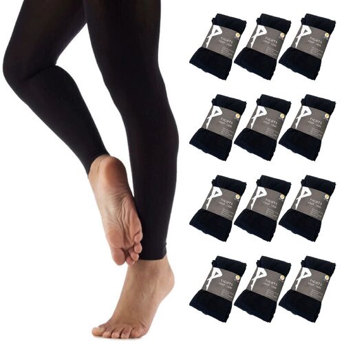 12x Womens Ladies Footless Tights Stockings Pantyhose Leg Hosiery Thermal - Black