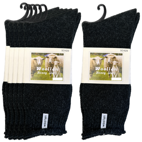 12 Pairs Premium Mens Wool Heavy Duty Thick Work Socks Cushion Woolen - Black