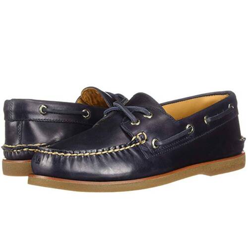Sperry Mens Gold Cup A/O 2 Eye Leather Boat Shoes Top Sider Orleans - Navy/Gum