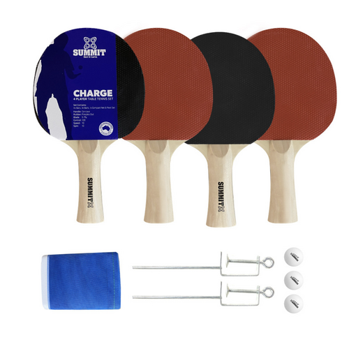 SUMMIT Charge 4 Player Table Tennis Set Bats Balls Net Kit All In One