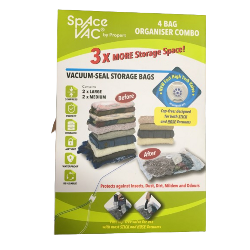 Space Vac Organiser Combo 4Pk Space Saver Vacuum Bag Travel Reusable
