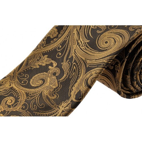 Formalities Tapestry Slim Skinny Tie Paisley - Gold/Black - 5cm Wide