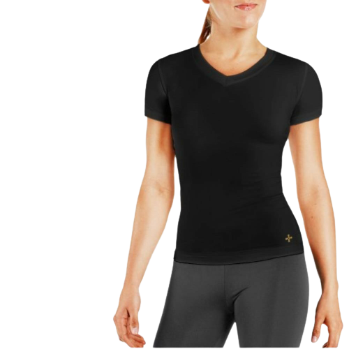 TOMMIE COPPER Womens Core Compression Short Sleeve V-Neck Shirt Top Gym