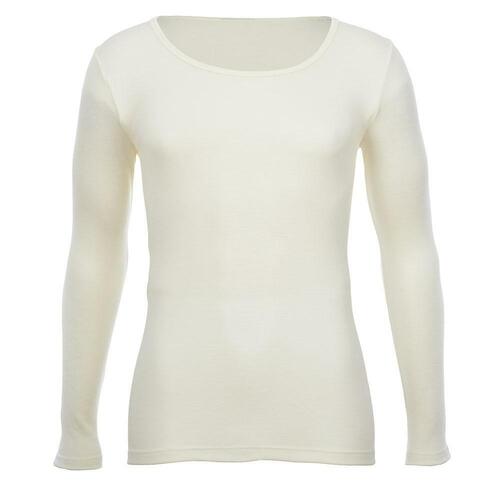Thermo Fleece Childrens Long Sleeve Tee Top Thermals Merino Wool Blend - Natural