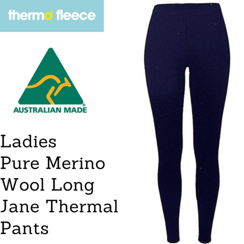 Womens Pure Merino Wool Knit Long Janes Thermal Underwear Thermals Pants - Navy