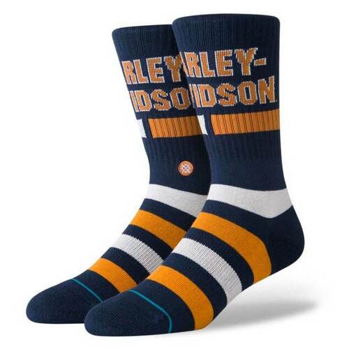 Harley-Davidson Stance Mens Harley Force Crew Height Cotton Riding Socks - Navy