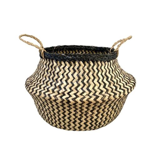 Round Belly Seagrass Storage Basket Natural Straw Folding - Chevron Black/natural