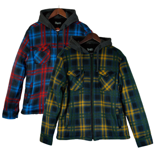 Mens Sherpa Hooded Shirt Jacket Hoodie Jumper Warm Winter Full Zip Thick Fleece