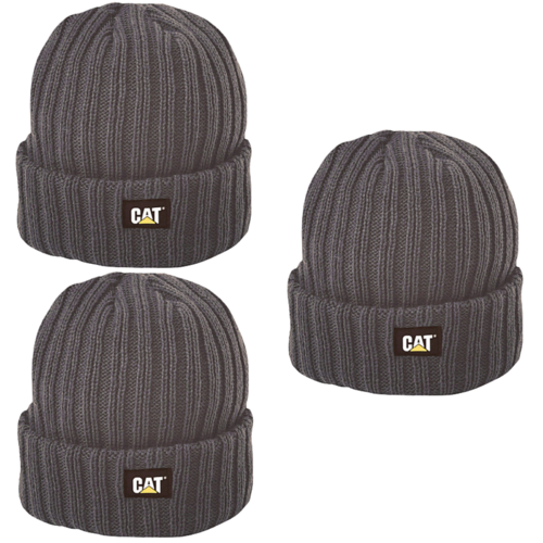 3x Caterpillar Rib Watch Cap - Graphite Beanie Hat Ski Warm Winter - One Size