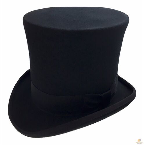 7" Deluxe Mad Hatter Top Hat 100% WOOL Felt Magician Tuxedo Cap Fedora