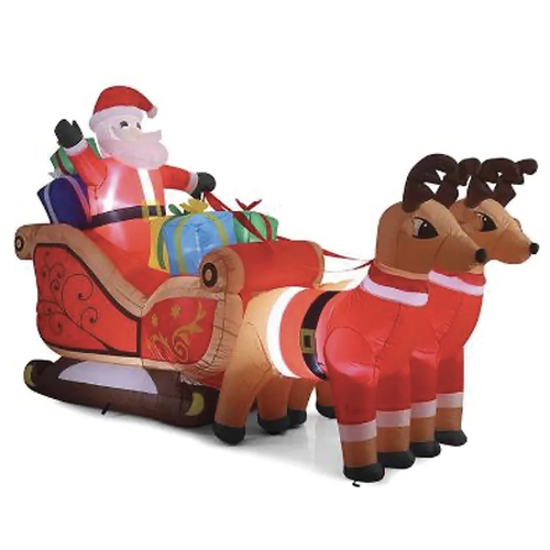 320cm Xmas Father Christmas Charm Santa Sleigh With Reindeer + LED Lights Inflatable