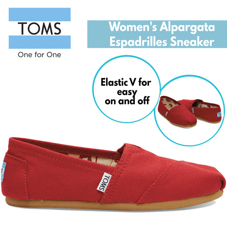 TOMS Womens Classic Alpargata Shoes - Red (Casual Slip-On Canvas Flats)