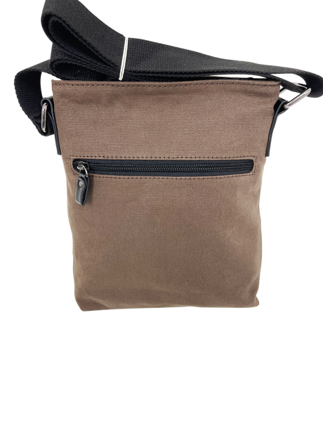 FIB Byron Canvas Sling Bag Shoulder Travel Cross Body - Brown