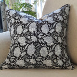 Kolka Black Floral Cotton Voile Decorative Cushion Cover - Black