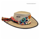Jacaru 104A Womens Camper Canvas Breeze Hat - Mesh Crown Chin Strap & Aboriginal Print Scarf (Made in Australia)