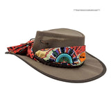 Jacaru 104A Womens Camper Canvas Breeze Hat - Mesh Crown Chin Strap & Aboriginal Print Scarf (Made in Australia)