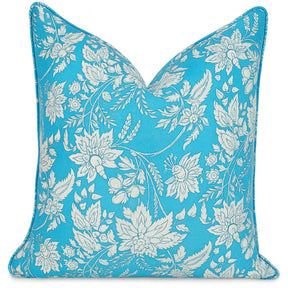 Kolka Blue Hamptons Soft Cotton Voile Decorative Block-Printed Cushion - Blue