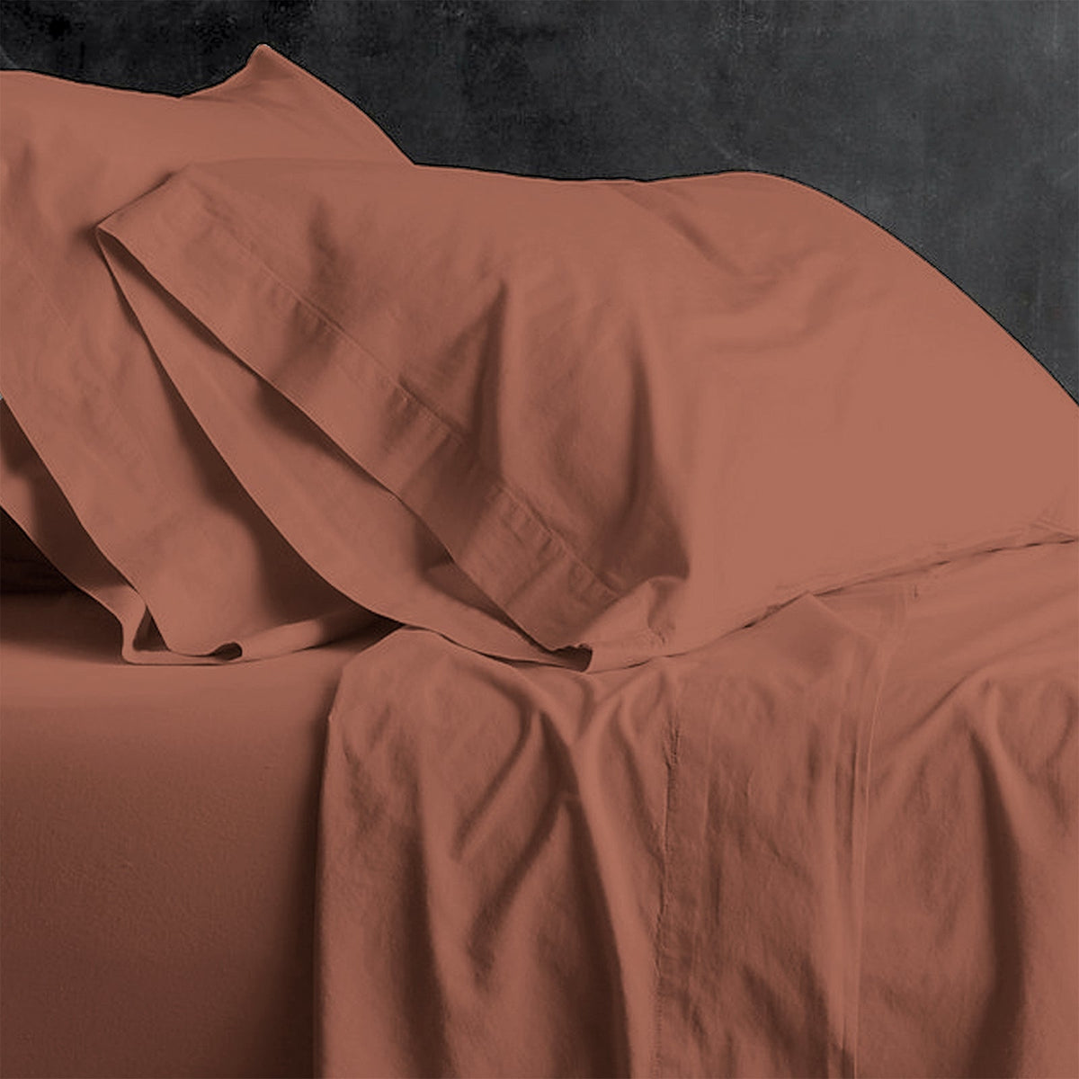 Park Avenue European Vintage Washed Cotton Bed Sheet Set - Auburn